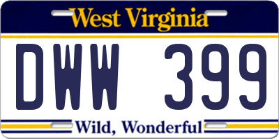 WV license plate DWW399
