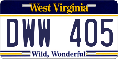 WV license plate DWW405