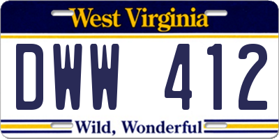 WV license plate DWW412