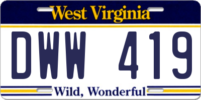 WV license plate DWW419