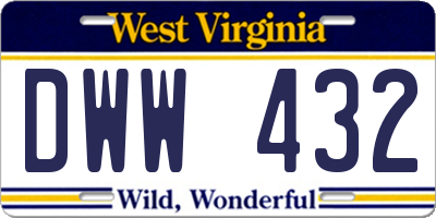 WV license plate DWW432