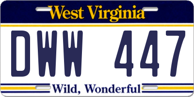 WV license plate DWW447