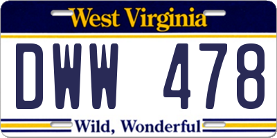 WV license plate DWW478