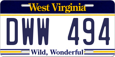 WV license plate DWW494