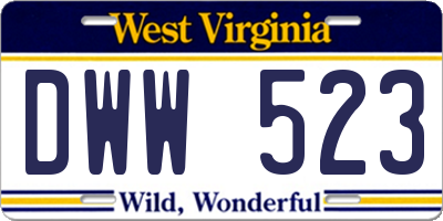 WV license plate DWW523