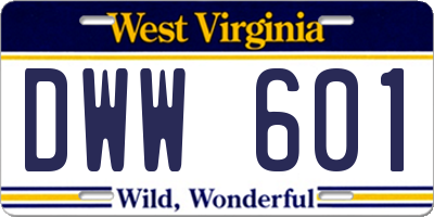 WV license plate DWW601