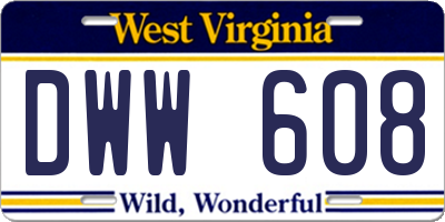 WV license plate DWW608