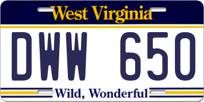 WV license plate DWW650