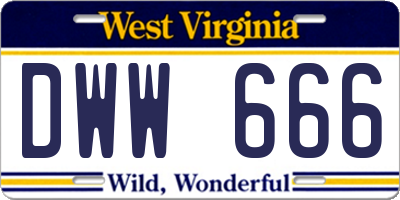 WV license plate DWW666