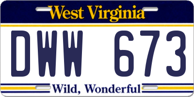 WV license plate DWW673