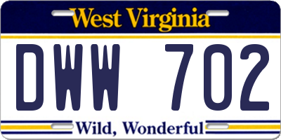 WV license plate DWW702