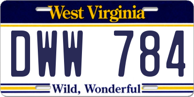 WV license plate DWW784