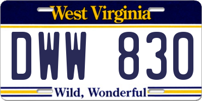 WV license plate DWW830