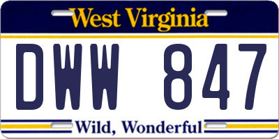 WV license plate DWW847