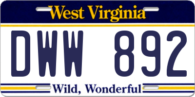 WV license plate DWW892