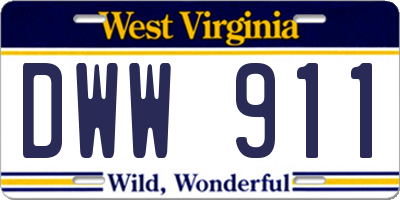 WV license plate DWW911