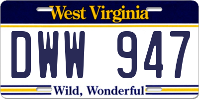 WV license plate DWW947
