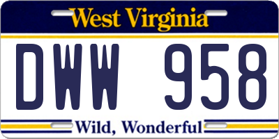 WV license plate DWW958