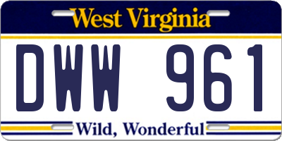 WV license plate DWW961