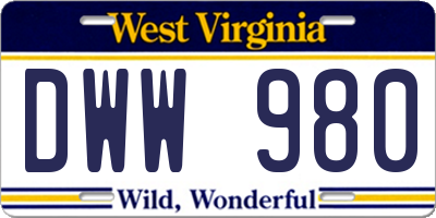 WV license plate DWW980