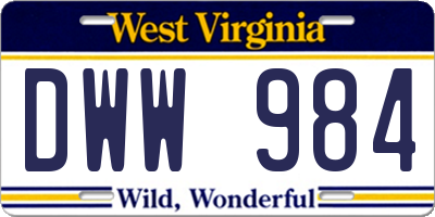 WV license plate DWW984