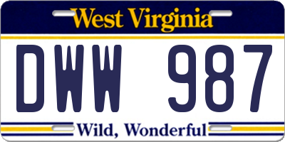 WV license plate DWW987