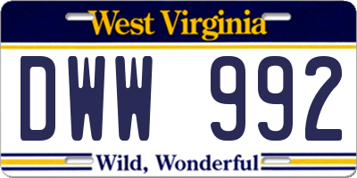 WV license plate DWW992