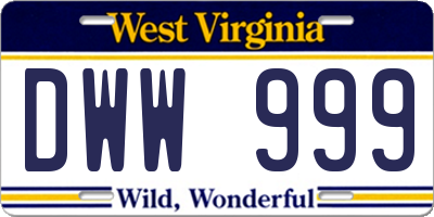 WV license plate DWW999