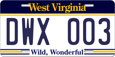 WV license plate DWX003