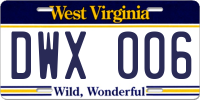 WV license plate DWX006