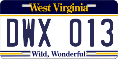 WV license plate DWX013
