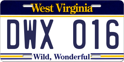WV license plate DWX016
