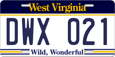 WV license plate DWX021