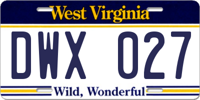 WV license plate DWX027