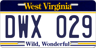 WV license plate DWX029