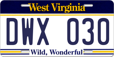 WV license plate DWX030
