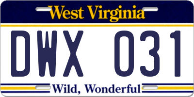WV license plate DWX031