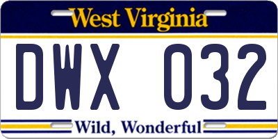 WV license plate DWX032