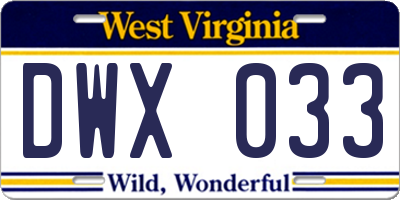 WV license plate DWX033