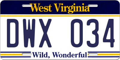 WV license plate DWX034