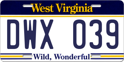 WV license plate DWX039