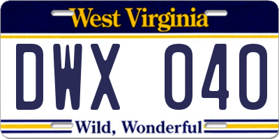 WV license plate DWX040