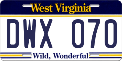 WV license plate DWX070