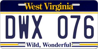 WV license plate DWX076