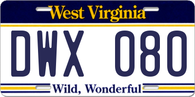 WV license plate DWX080
