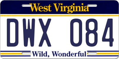 WV license plate DWX084