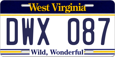 WV license plate DWX087