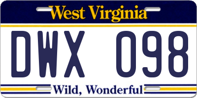 WV license plate DWX098