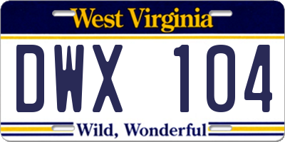 WV license plate DWX104