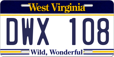 WV license plate DWX108